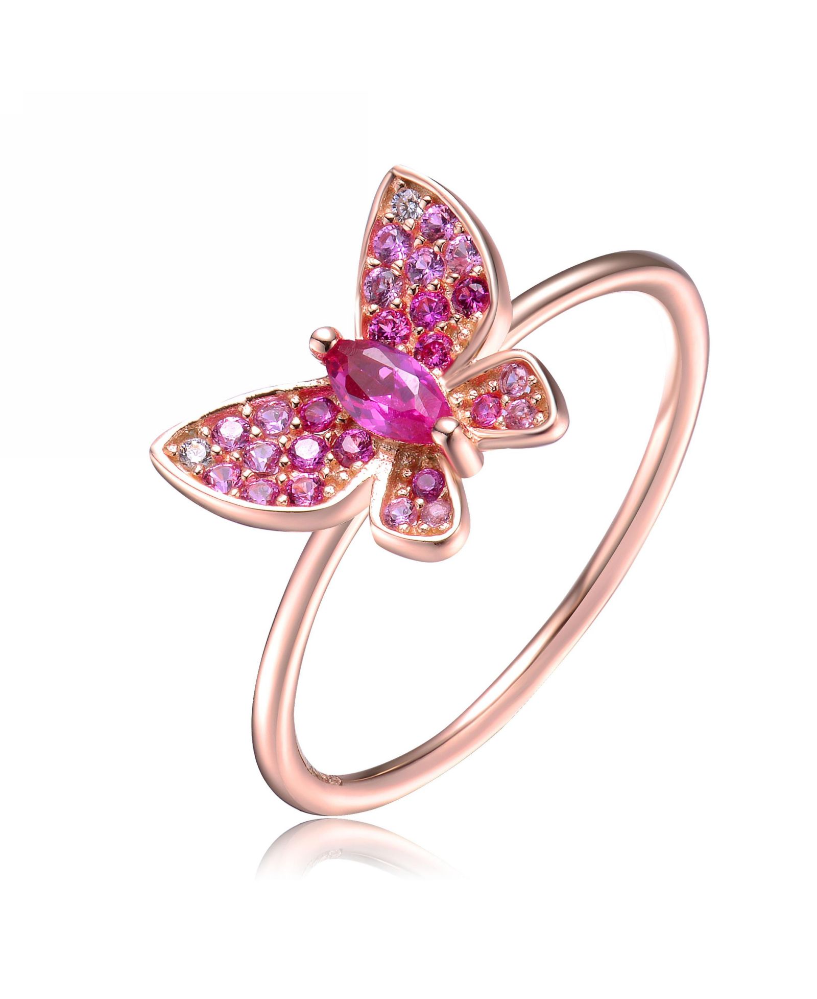 Кольцо GiGiGirl Butterfly с кубическим цирконием и позолотой 18K Rose Gold