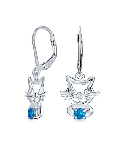 Серьги Bling Jewelry с CZ акцентом в виде кошки, розовые и синие, серебро