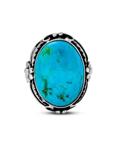 Bling Jewelry Turquoise Sterling Silver Oval Leaf Motif Statement Ring