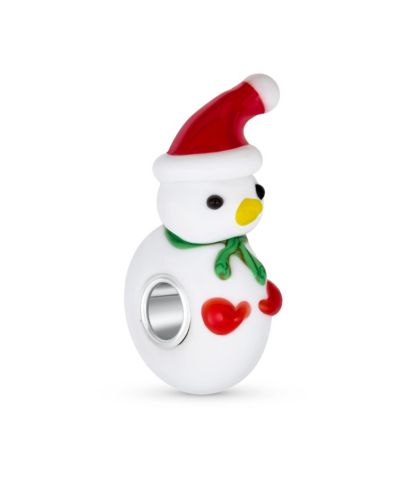 Bling Jewelry Christmas Snowman Murano Glass Charm Bead for Bracelet .925 Sterling Silver