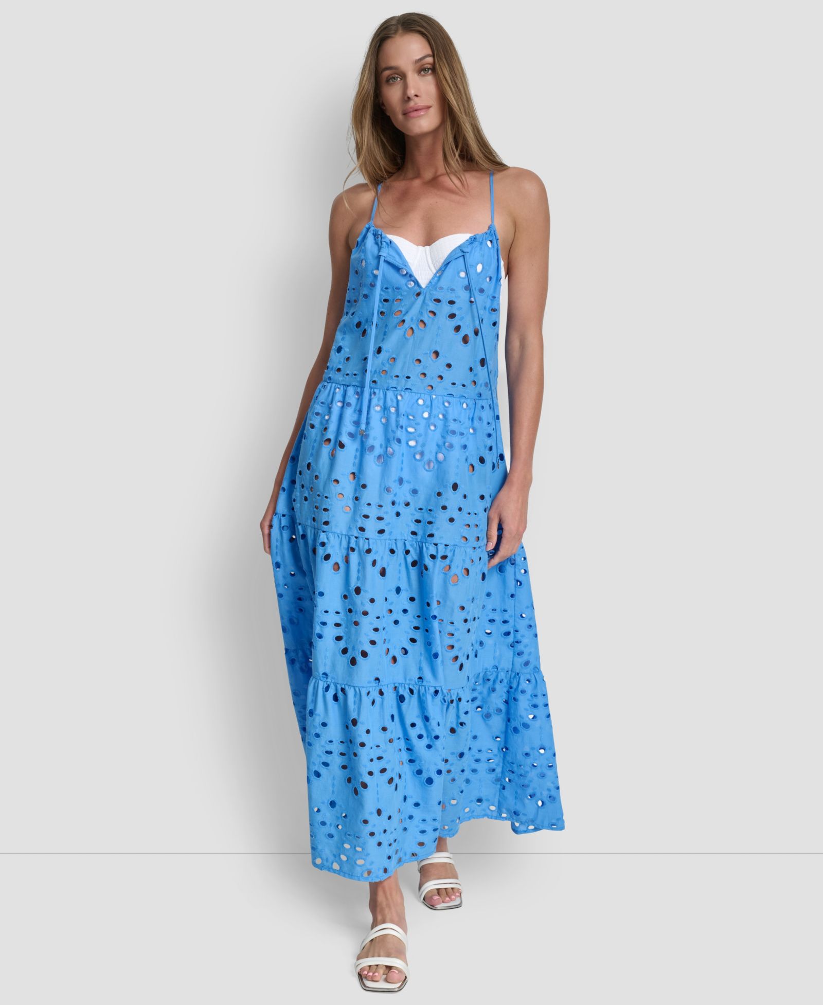 DKNY Women's Tiered Eyelet Maxi Dress Swim Cover-Up