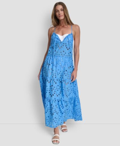 DKNY Женское платье-накидка Maxi Tiered Eyelet Swim Cover-Up