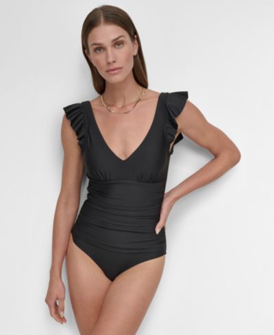 DKNY Women's Ruffled Underwire One-Piece Swimsuit