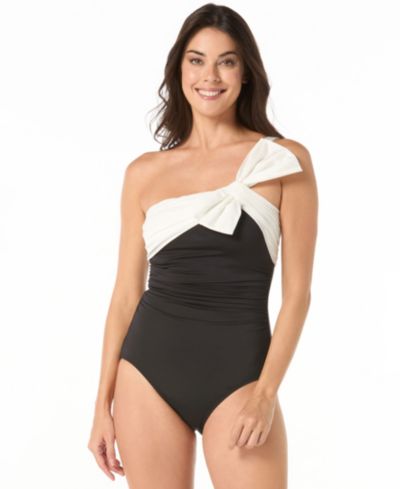 Carmen Marc Valvo Women's Bow-Trim One-Shoulder One-Piece Swimsuit