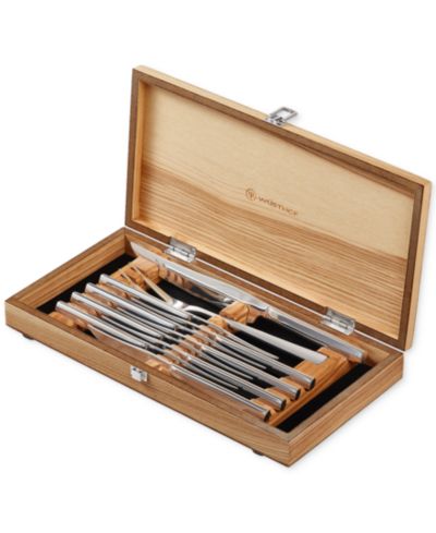 Wüsthof Набор из 10 ножей для стейка и разделки Stainless Steak Knife & Carving Set в кейсе Olivewood