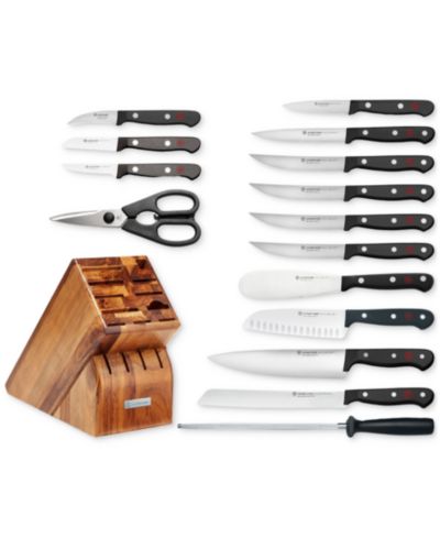 Wüsthof набор ножей Wüsthof Gourmet Black 16-Piece Knife Set и деревянная подставка
