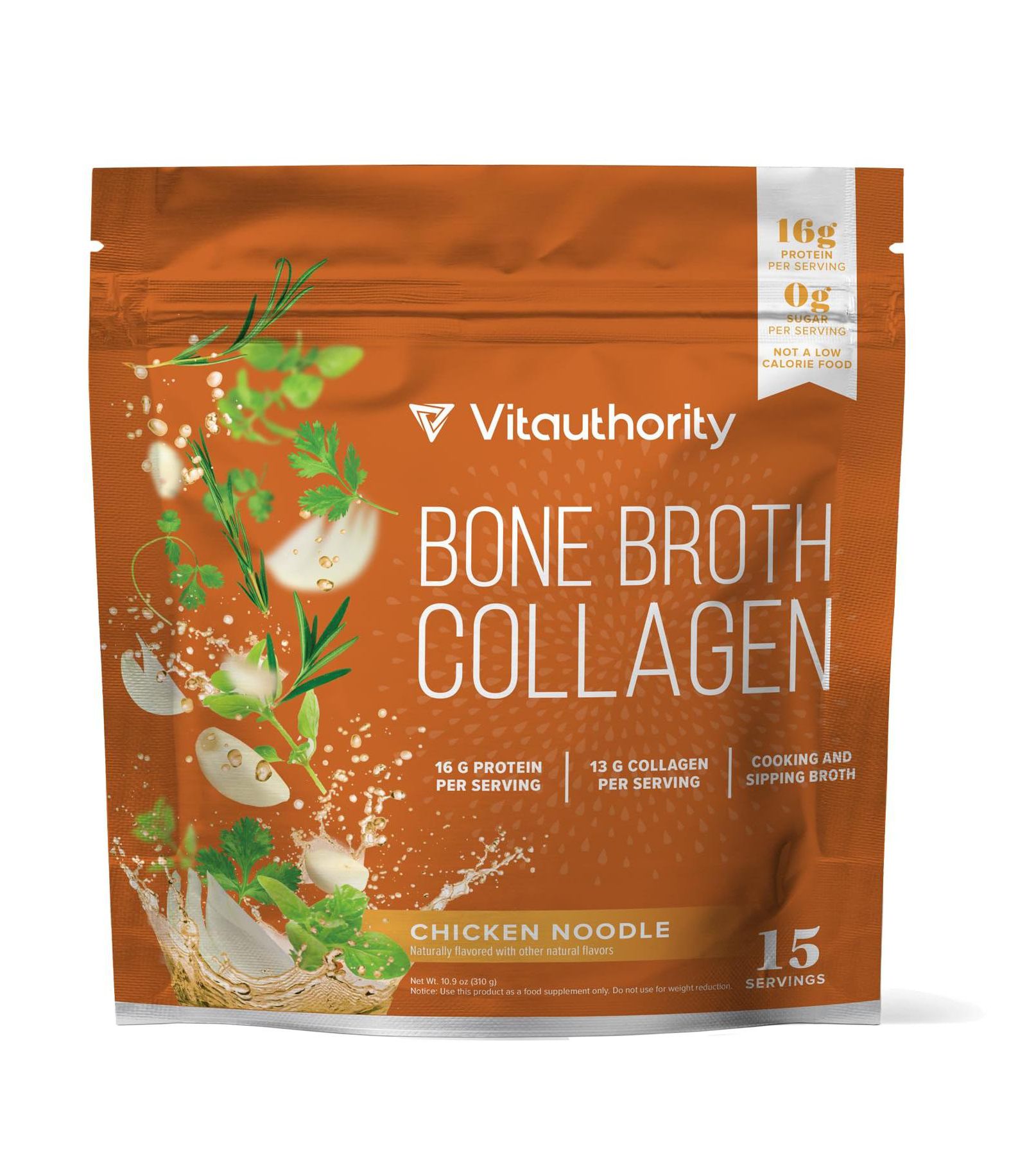 Vitauthority Chicken Noodle Bone Broth Collagen, Packed with Protein & Collagen (Types I, II, III) for Skin, Hair, Nails, Joints, & Gut, Vitauthority, 310gm