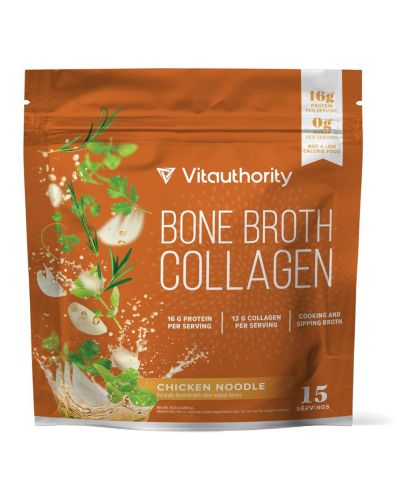 Коллаген Vitauthority Chicken Noodle Bone Broth, Protein & Collagen (Types I, II, III) для кожи, волос, ногтей, суставов и кишечника, 310gm