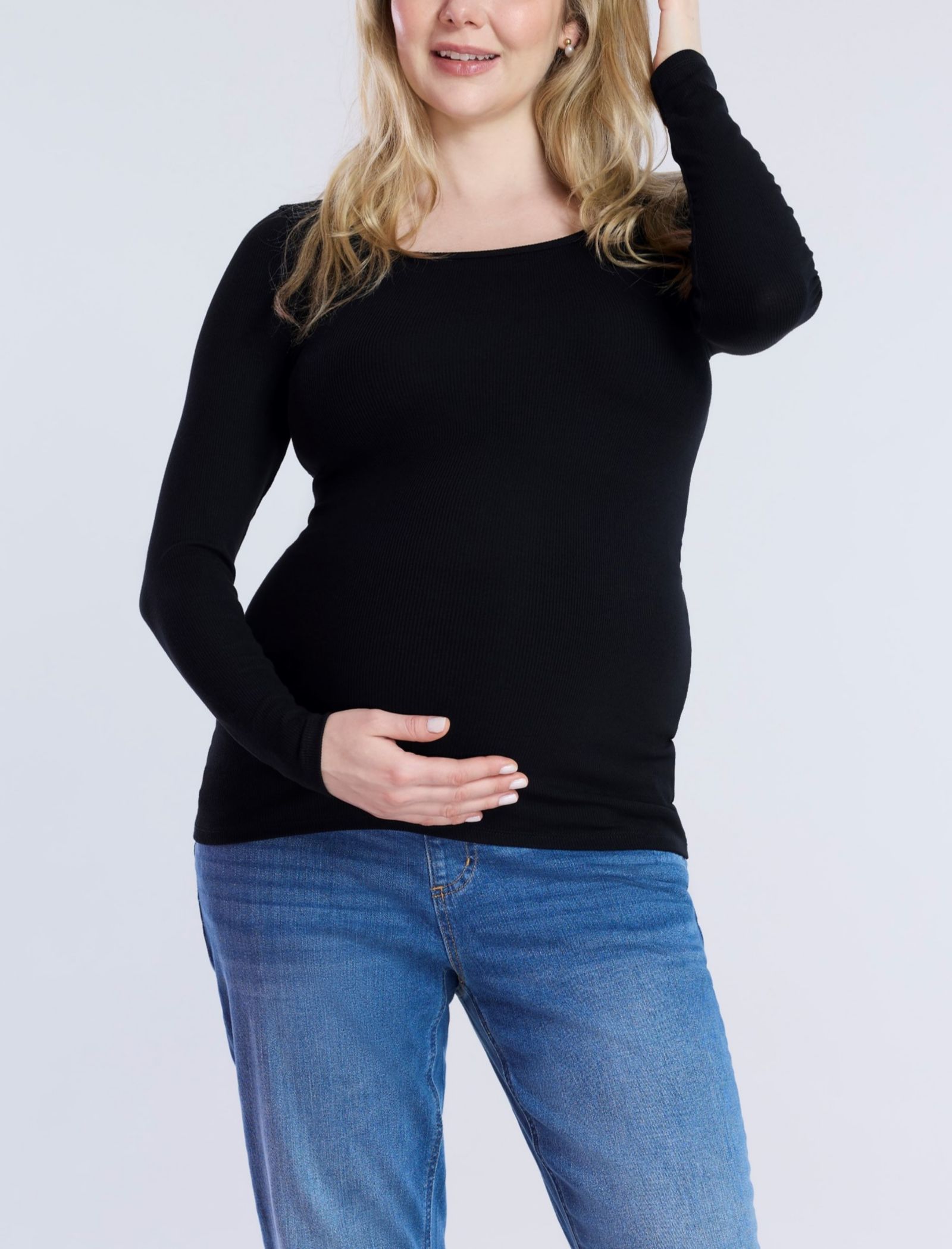 Motherhood Maternity Women's Square Neck Rib Knit Long Sleeve Tee - Motherhood