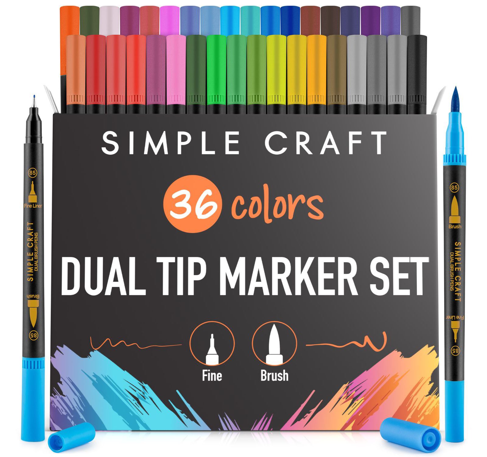 Zulay Kitchen 36 Colored Dual Tip Brush Pens - Fine & Brush Tip Dual Brush Markers
