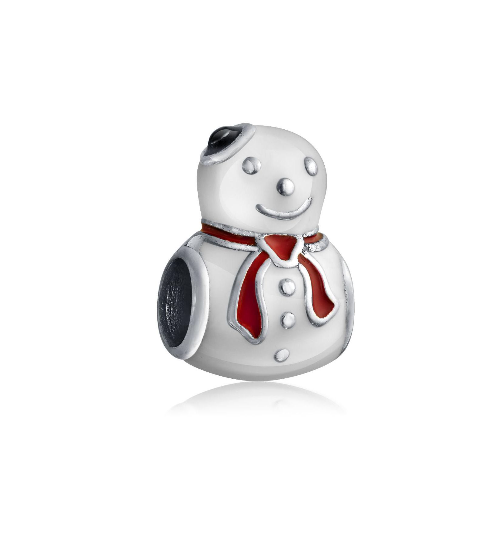 Bling Jewelry Winter White Frosty Snowman Charm Bead for Bracelet .925 Sterling Silver