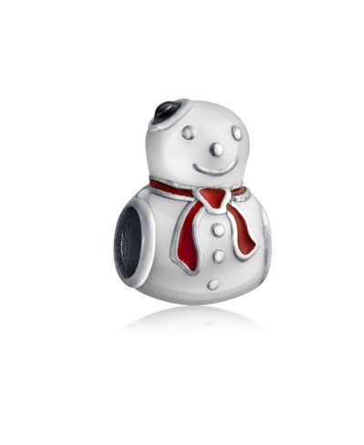 Серебряная бусина-подвеска Bling Jewelry «Снеговик» для браслета, серебро 925 пробы, зимний белый дизайн