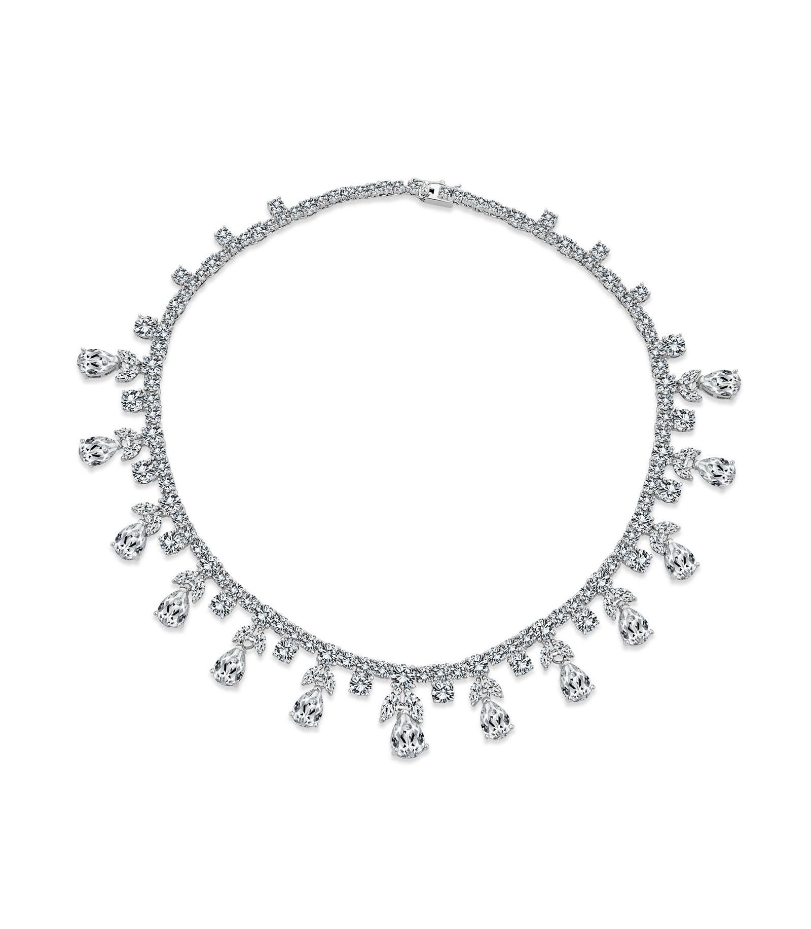 Bling Jewelry Art Multi Teardrop AAA CZ Statement Spray Bib Collar Necklace Silver Plated
