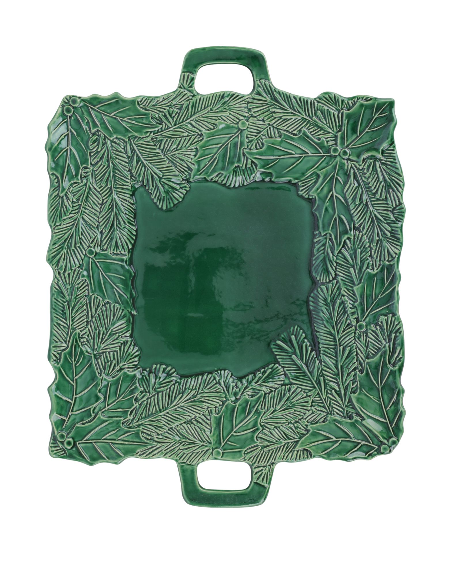 Квадратное блюдо VIETRI Lastra Holiday Green Figural с ручкой