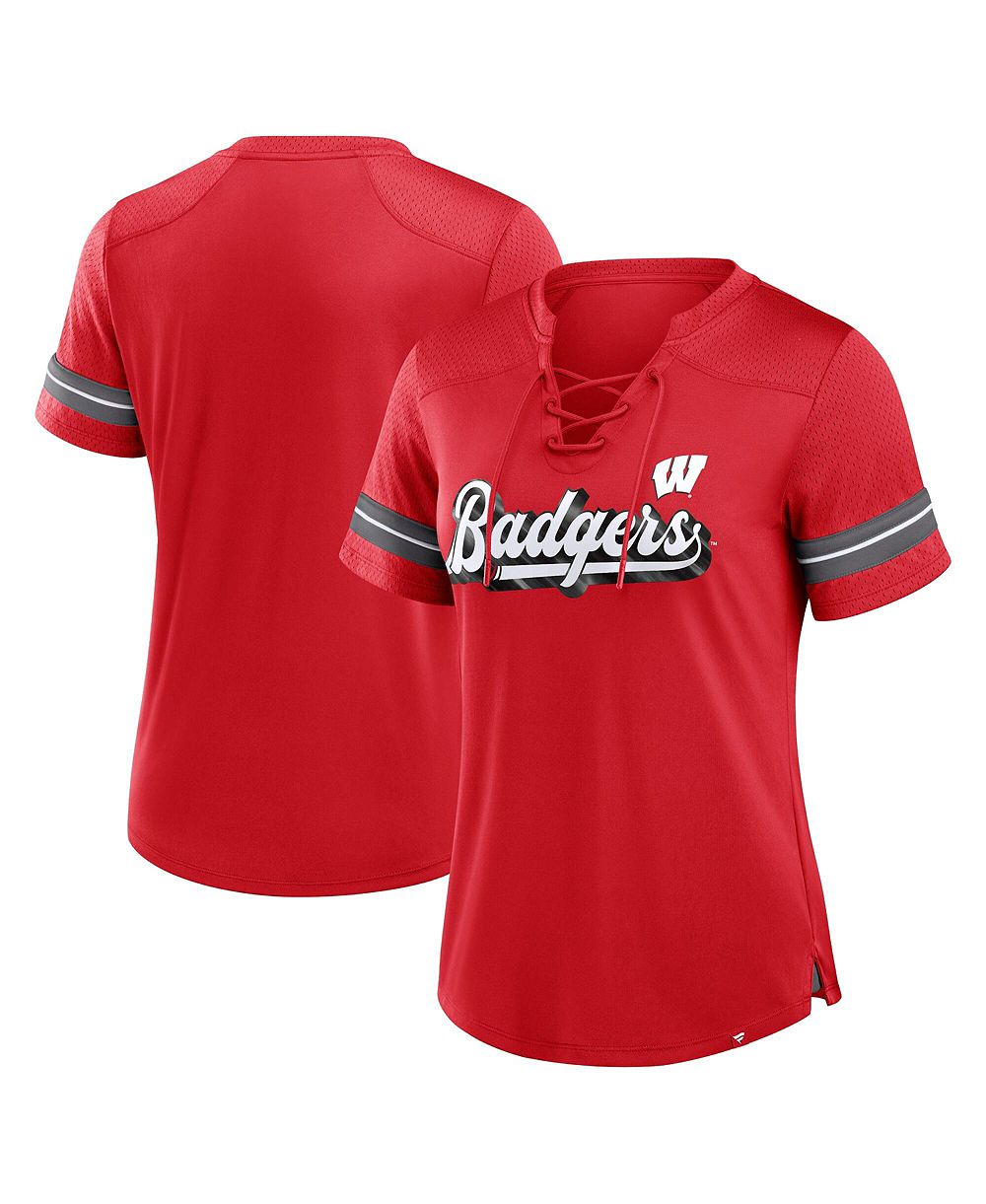 Женская футболка Fanatics Athena Wisconsin Badgers с V-образным вырезом на шнуровке