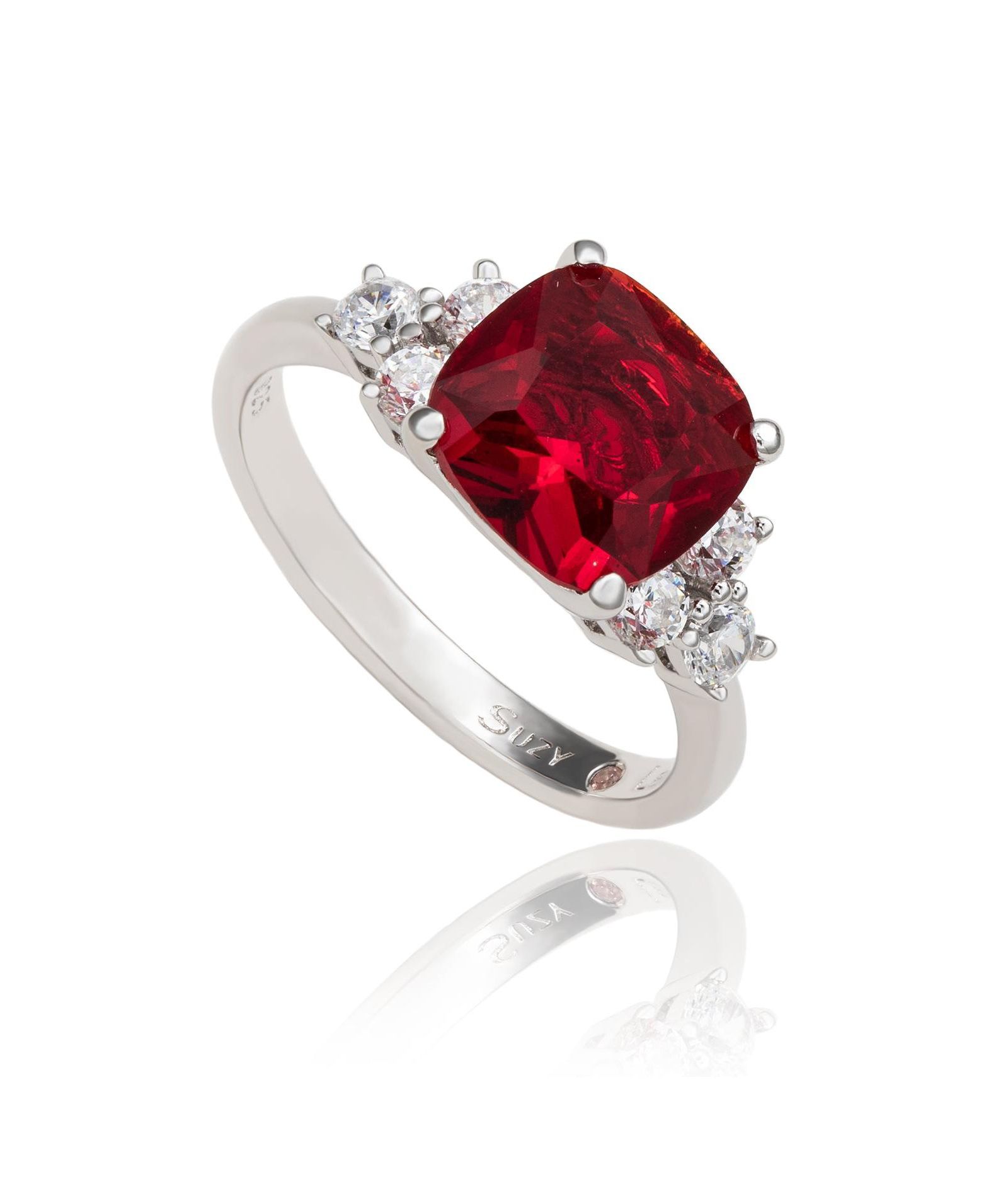 Suzy Levian Red Cubic Zirconia Center Stone Ring