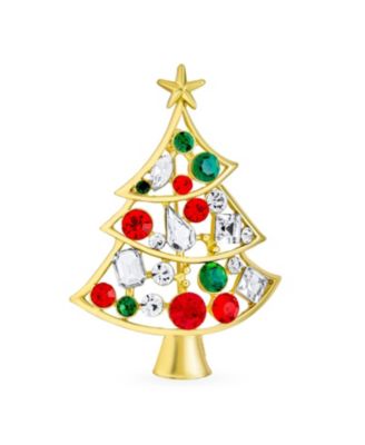 Bling Jewelry Large Statement Colorful Crystal Christmas Tree and Bells Scarf Brooch Pin