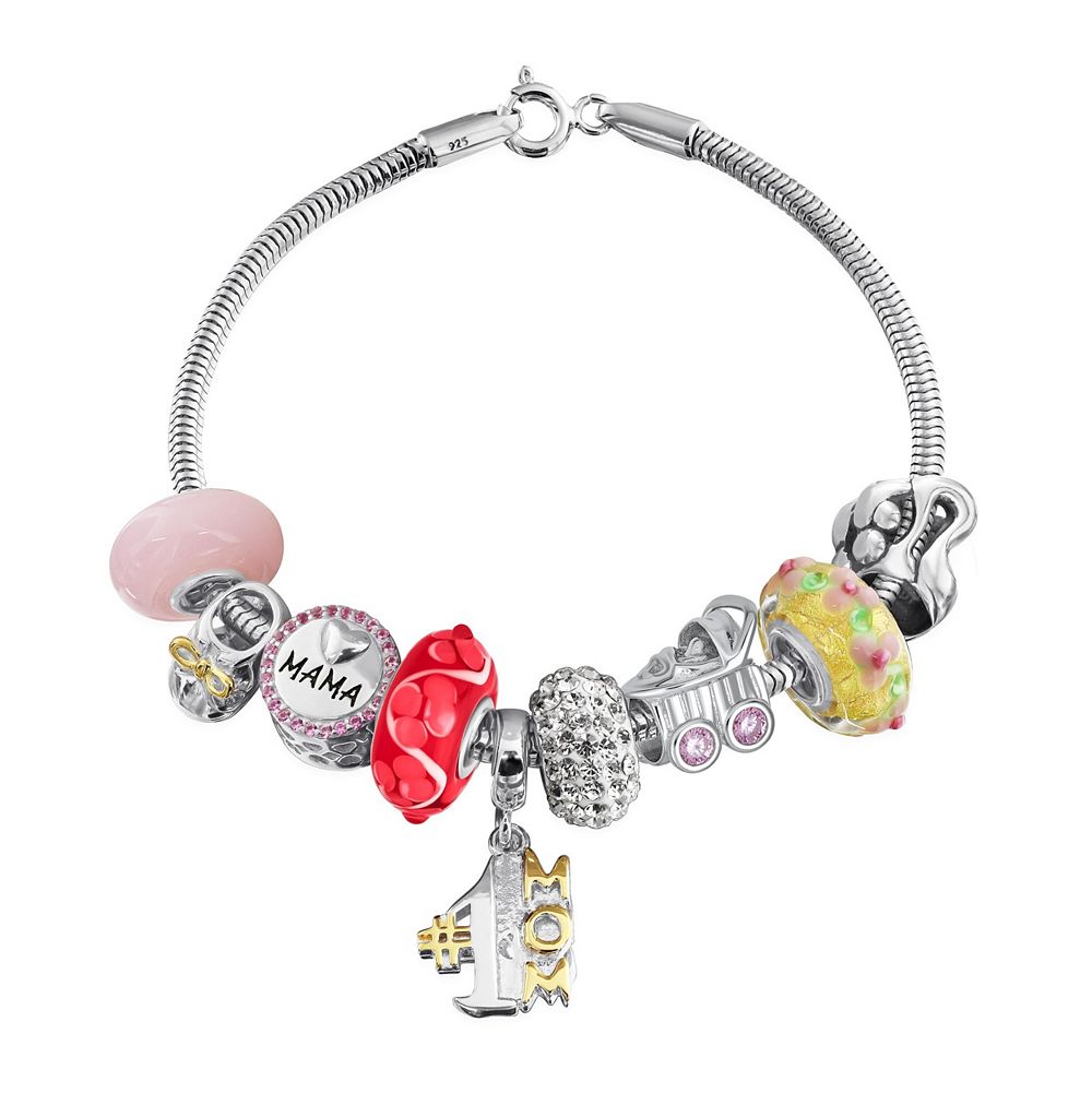 Серебряный браслет-шарм Bling Jewelry с европейскими бусинами «Мама, бабушка, семья, любовь», 7"