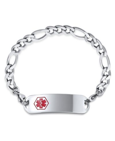 Bling Jewelry Men's Medical ID Figaro Link Chain Bracelet Silver Tone Stainless Steel