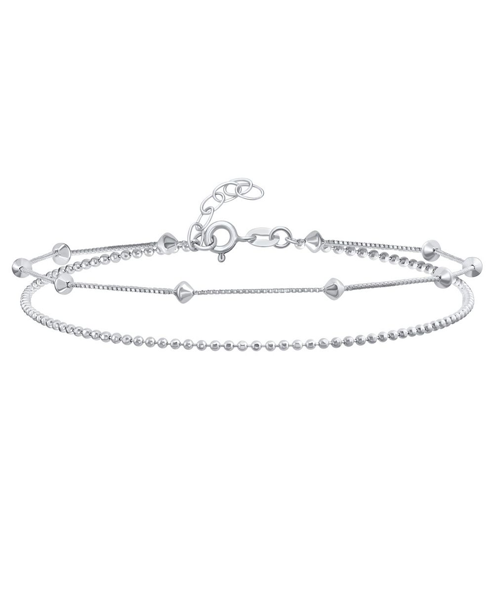 Bling Jewelry 3MM Station Beads Double Strand Chain Anklet Ankle Bracelet Sterling Silver