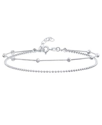 Bling Jewelry 3MM Station Beads Double Strand Chain Anklet Ankle Bracelet Sterling Silver