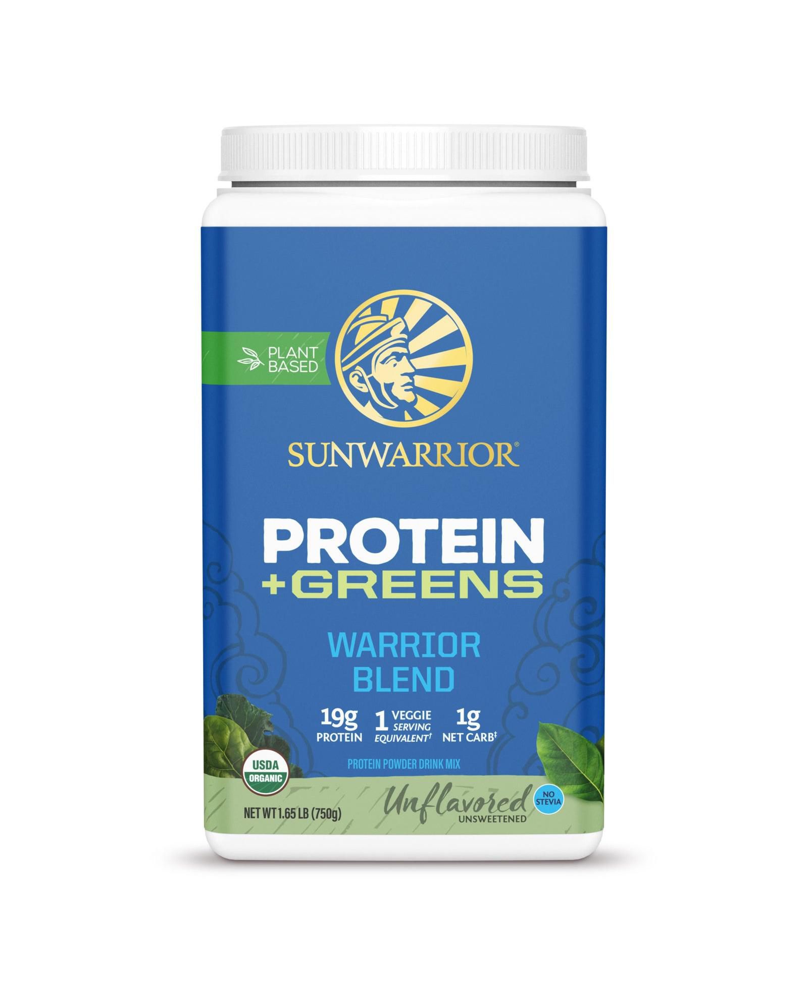 Порошок протеина и зелени Organic Warrior Blend, растительный протеин, без вкуса, Sunwarrior, 750 г