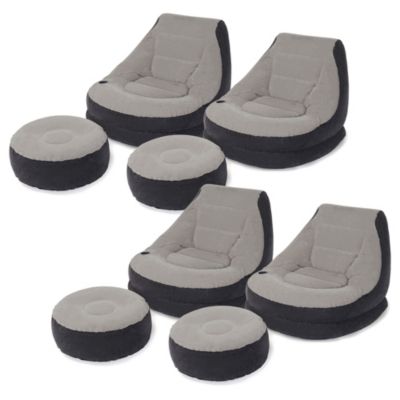 Intex Inflatable Ultra Lounge Chair With Cup Holder And Ottoman Set (4 Pack)
