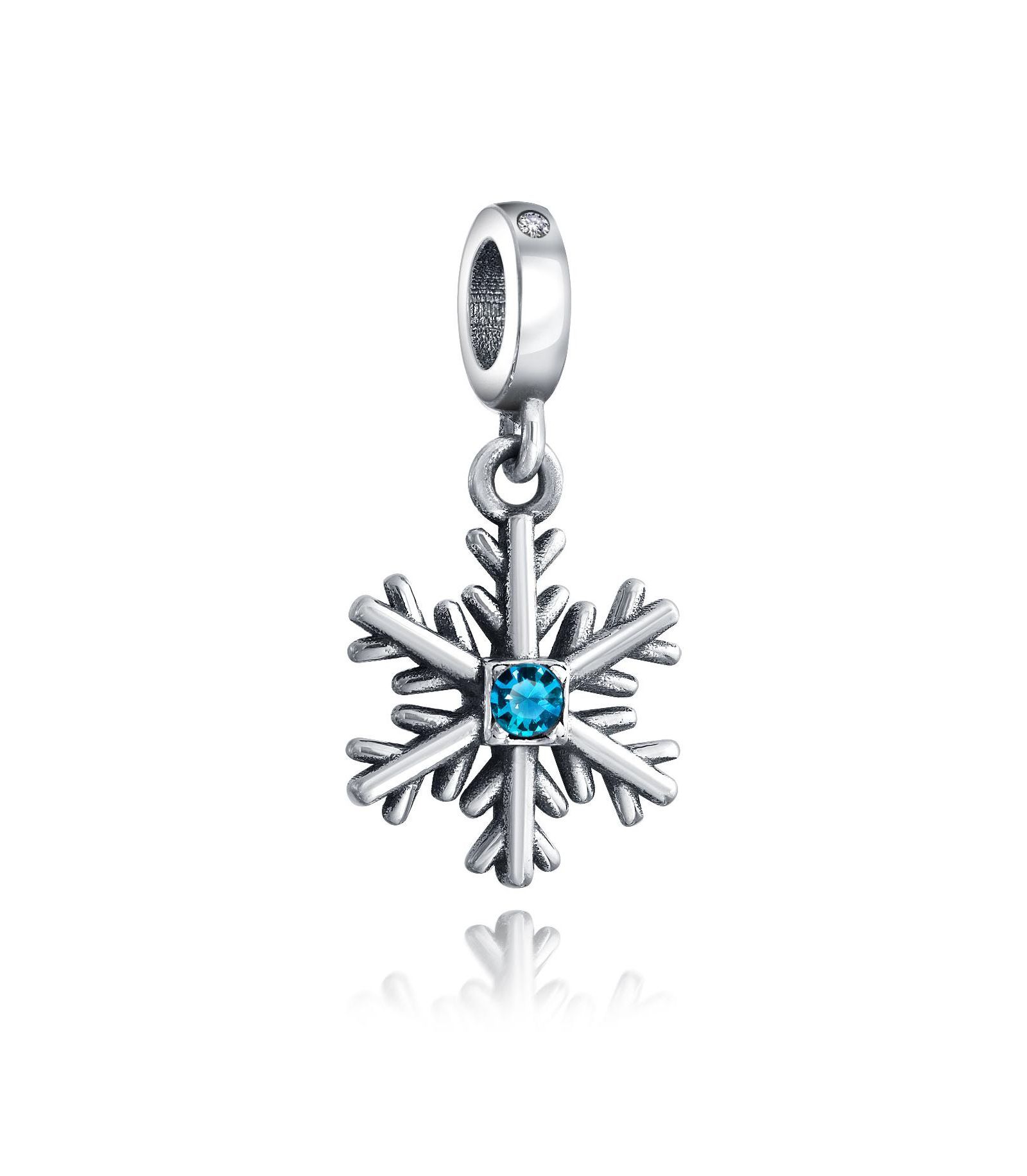 Bling Jewelry Frozen Snowflake CZ Dangle Charm Bead for Bracelet .925 Sterling Silver