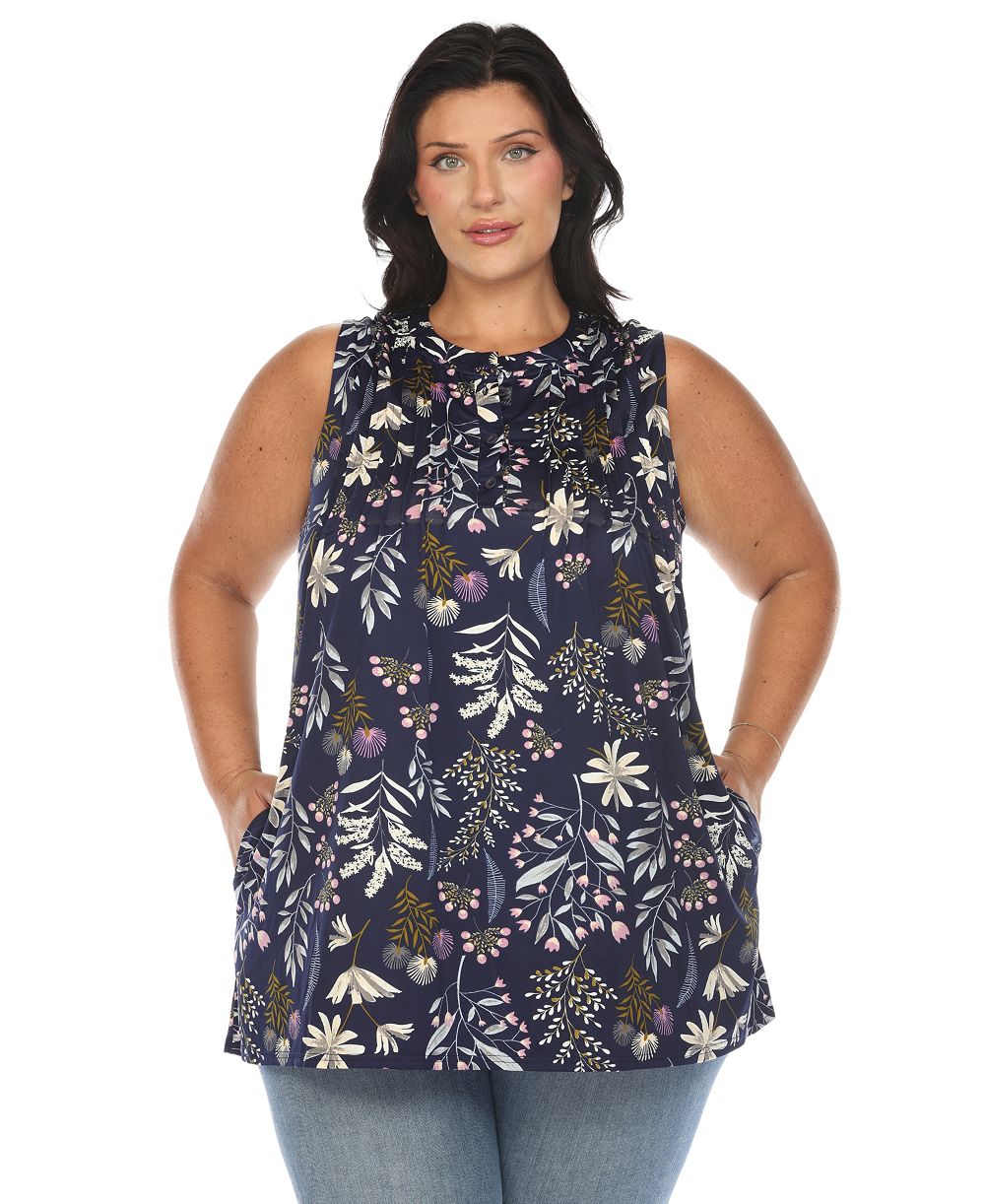 White Mark Plus Size Floral Sleeveless Tunic Top