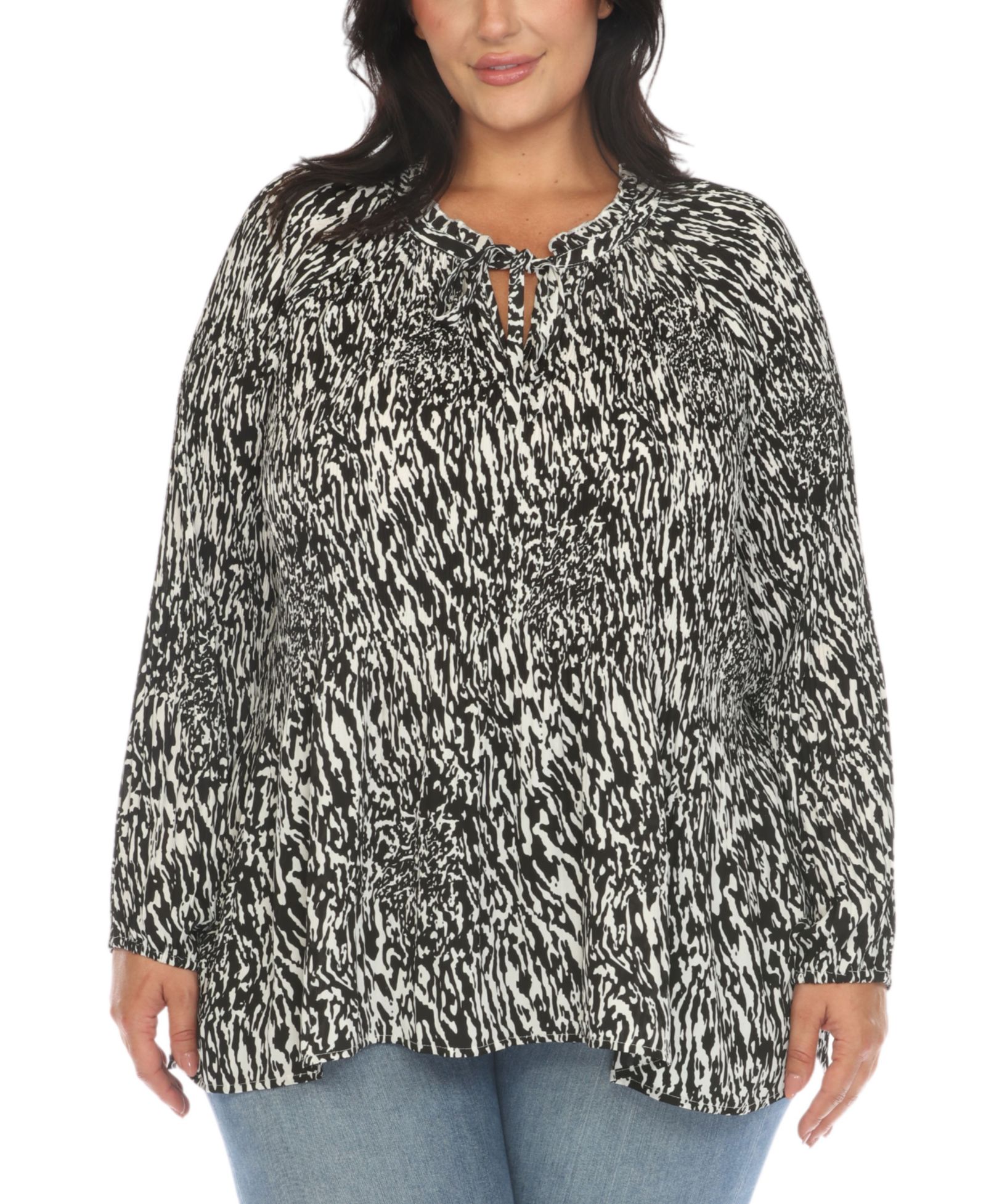 White Mark Plus Size Printed Peasant Knit Blouse