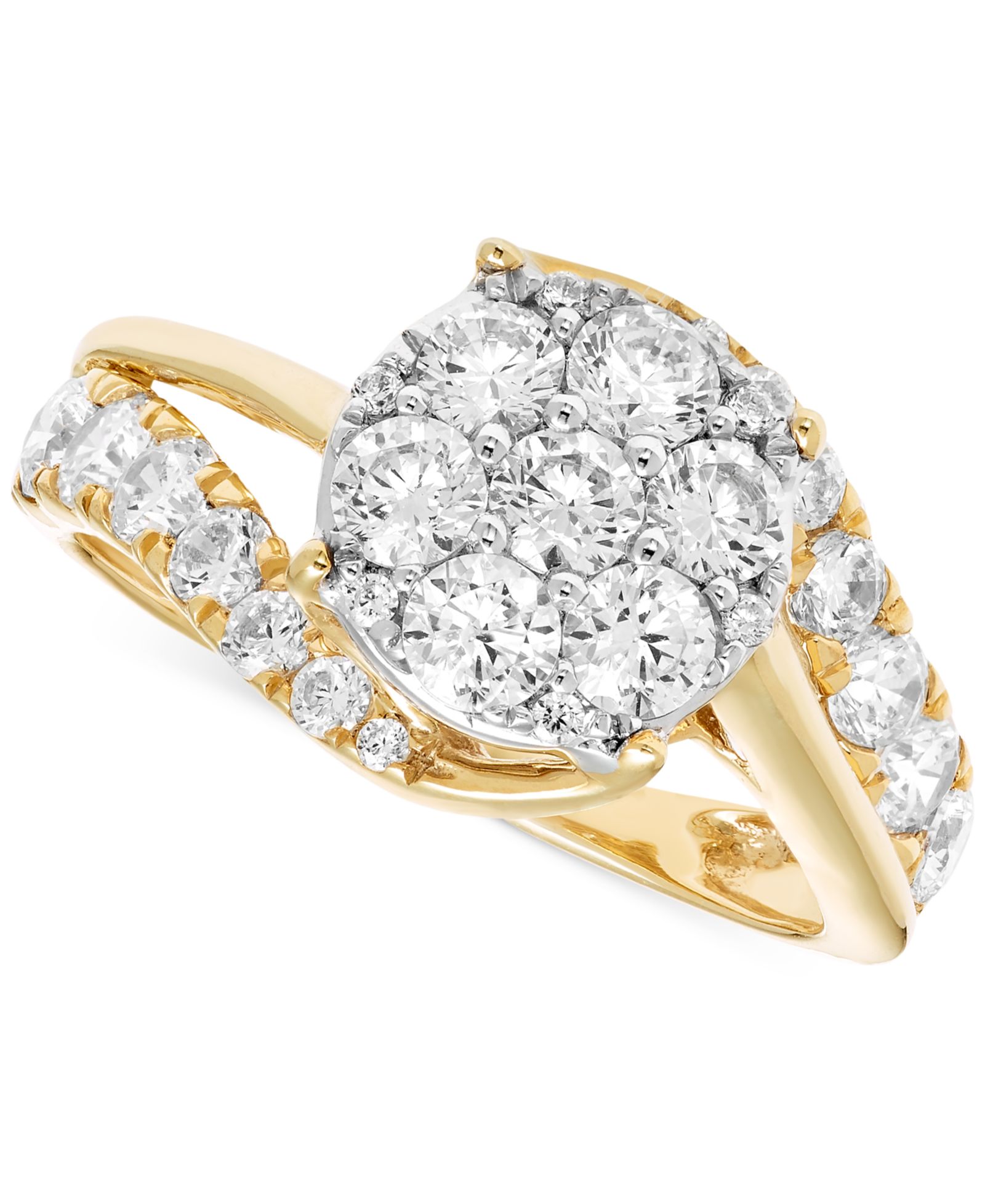 Кольцо с кластером бриллиантов в вихревом узоре 14k Two-Tone Gold (1-1/2 ct. t.w.)