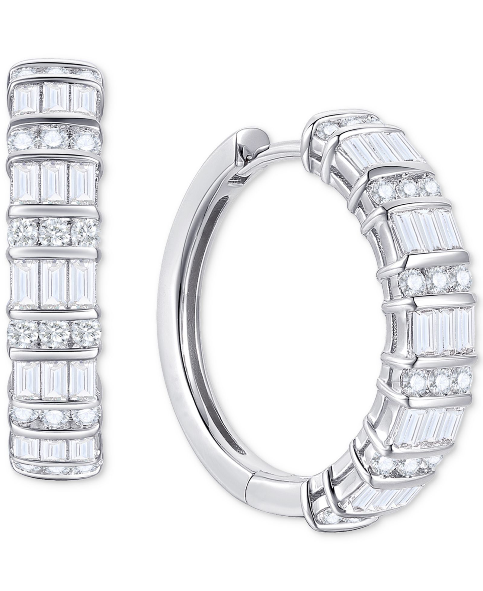 Серьги-кольца Diamond Round & Baguette Hoop (1 ct. t.w.) в 10k White Gold