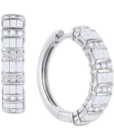 Серьги-кольца Diamond Round & Baguette Hoop (1 ct. t.w.) в 10k White Gold