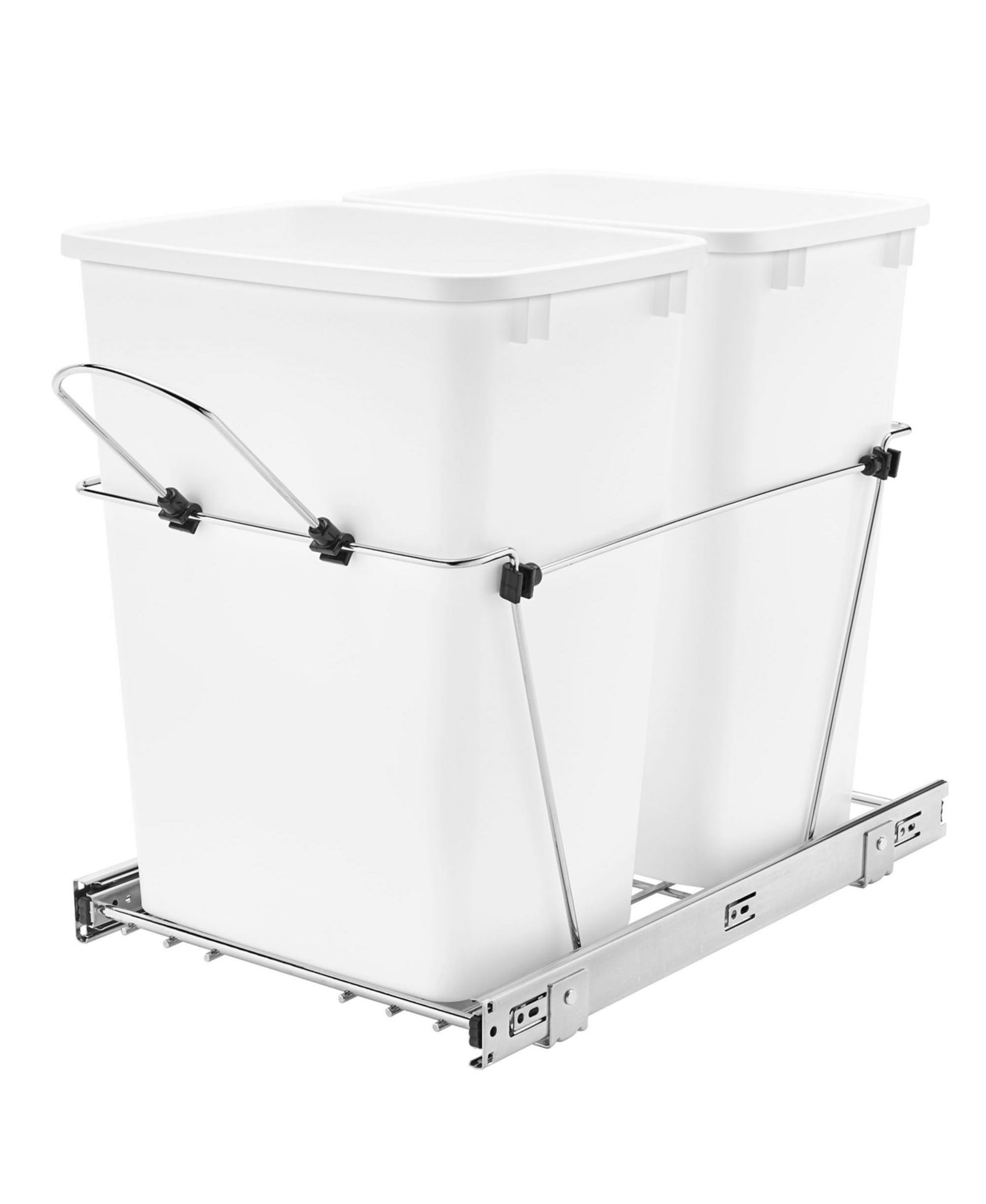 Rev-A-Shelf Double Pullout Trash Can 35 qt. for Kitchen, White, RV-18KD-11C S