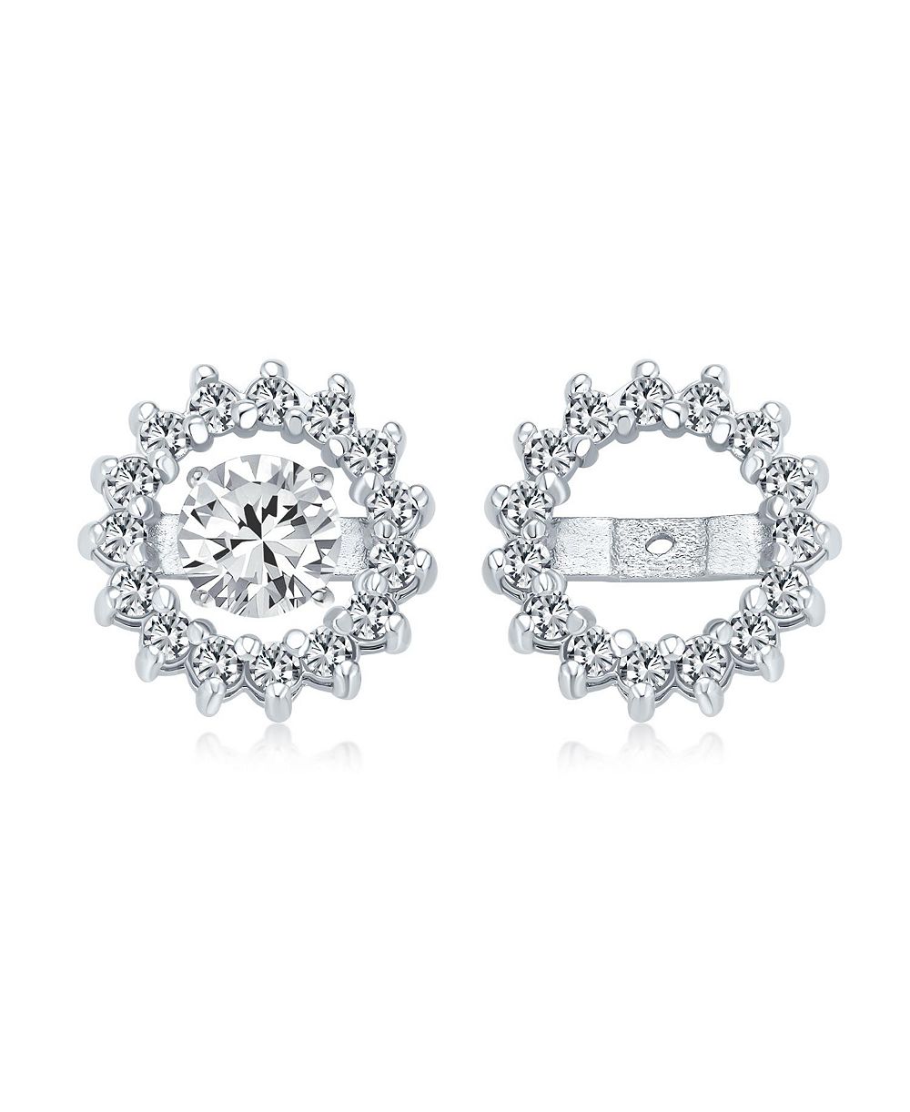 Bling Jewelry .925 Sterling Silver Removable Clear CZ Halo Earring Jackets for Studs Cubic Zirconia Rhodium Plated