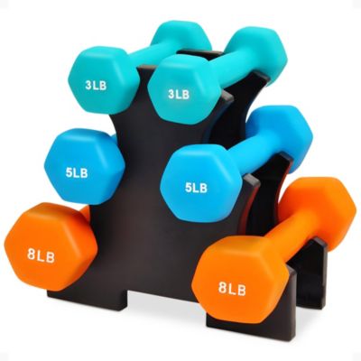 BalanceFrom Neoprene Dumbbells, 3 Pair Hand Weights Set with Stand, 32 Lb, Multi-Color