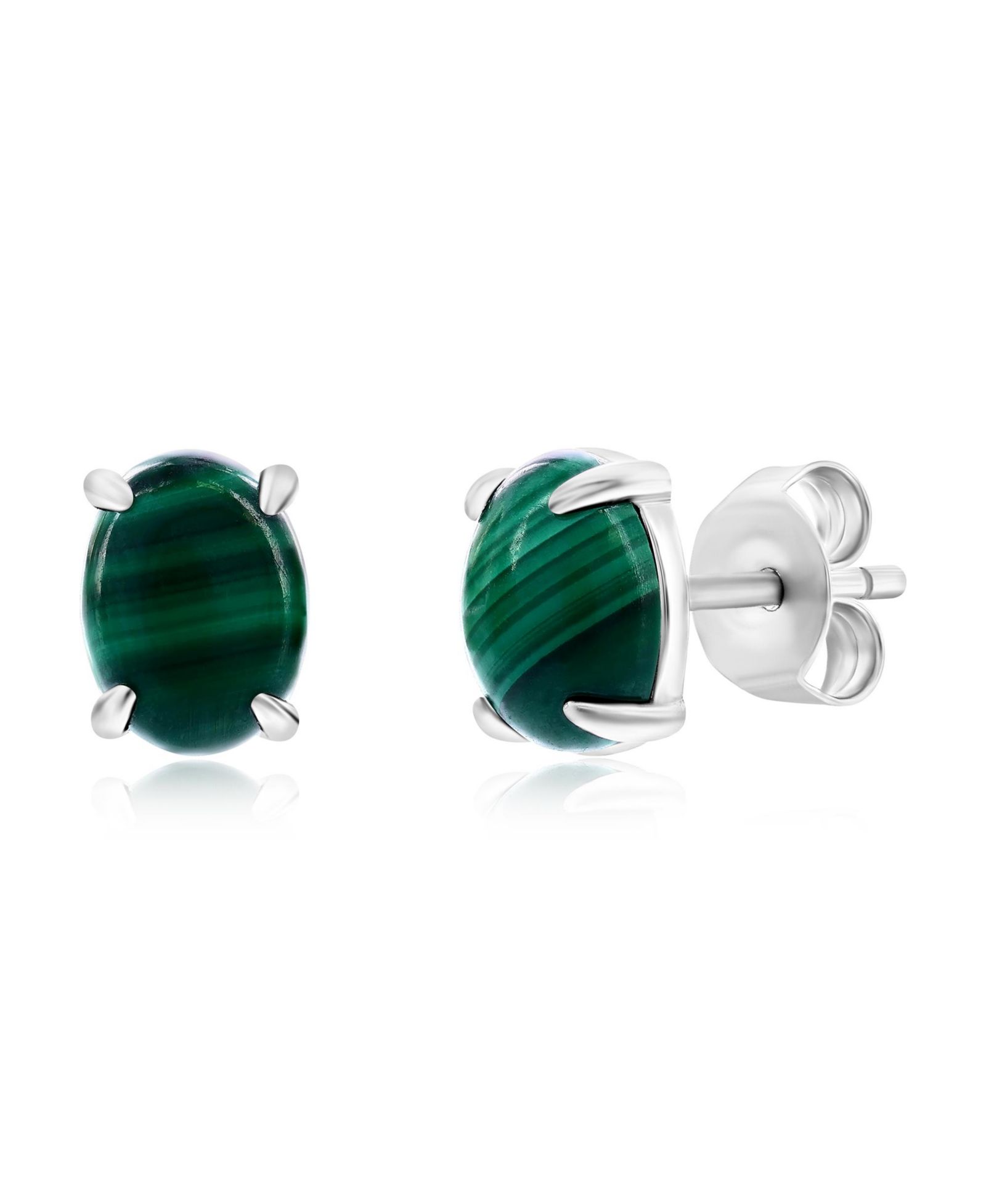 Caribbean Treasures Sterling Silver Oval Stud Earrings (Available in Larimar, Lapis, Malachite, or Kyanite)