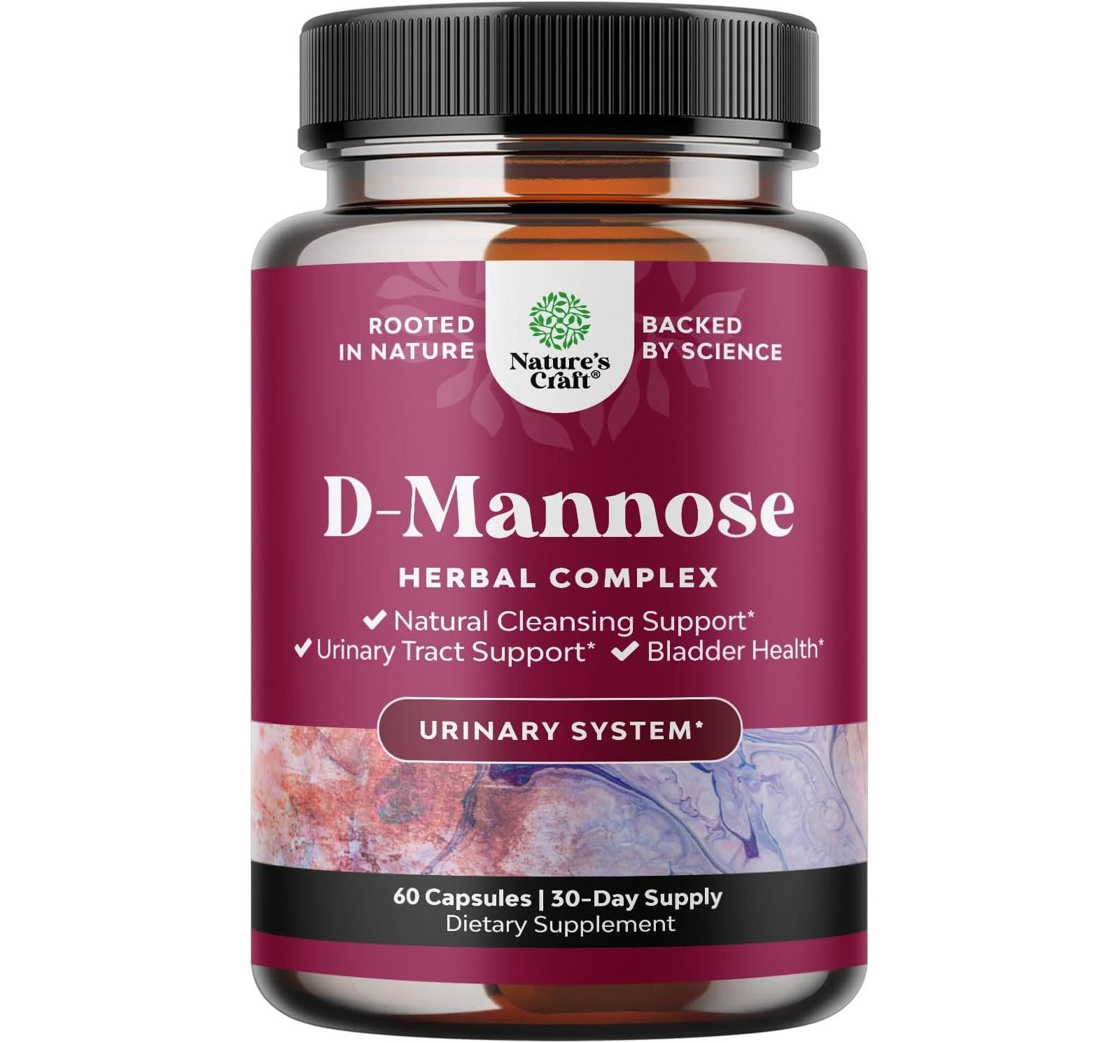 Nature's Craft Капсулы D Mannose с экстрактом клюквы, для здоровья почек и мочевыводящих путей, Женский, 60 шт