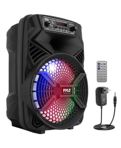 Pyle 8” Bluetooth Portable PA Speaker With Rechargeable Battery, Party Lights & FM Radio, 300 Watt