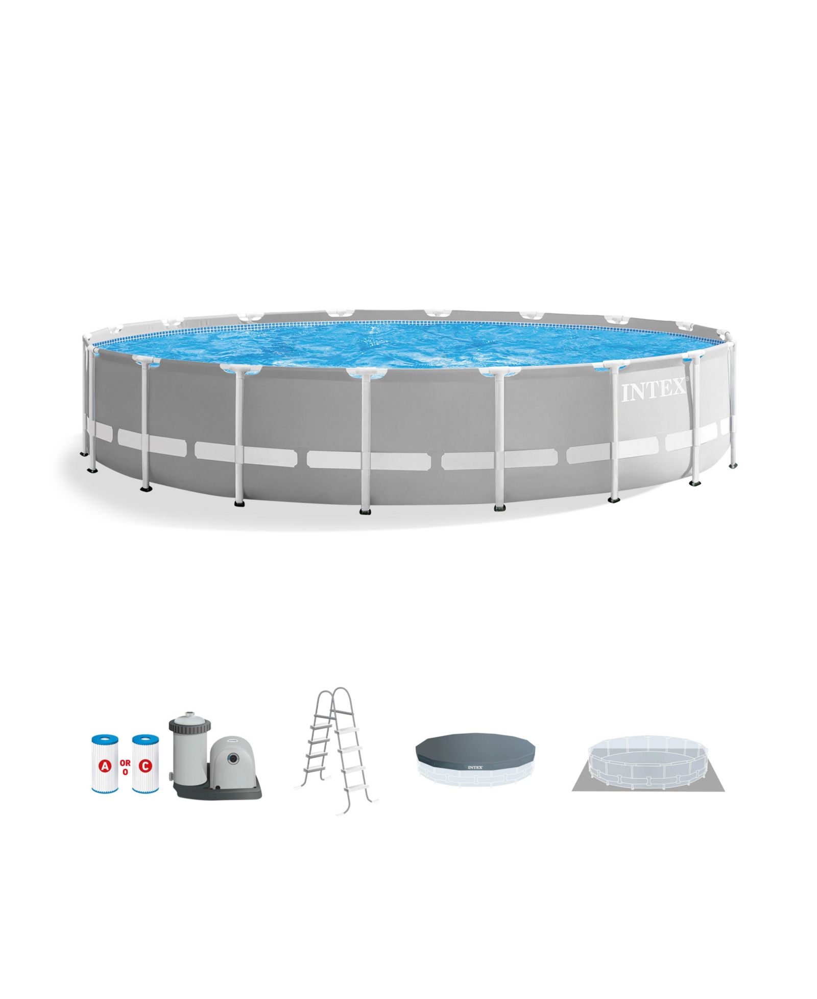 Intex 18ft x 48in Prism Round Frame Above Ground Swimming Pool Set с насосом