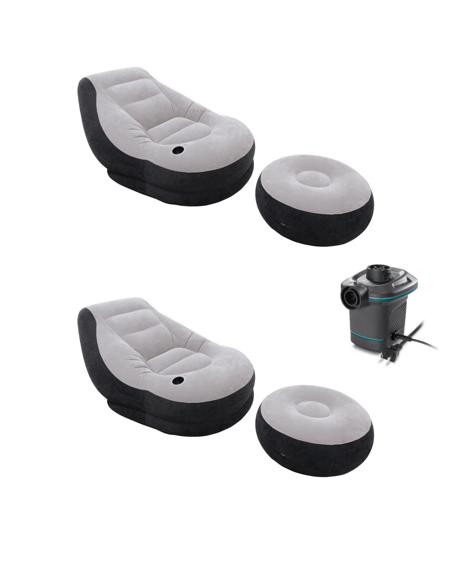 Intex Lounge Chair /w Cup Holder and Ottoman Set (2 Pack) 120V Air Pump