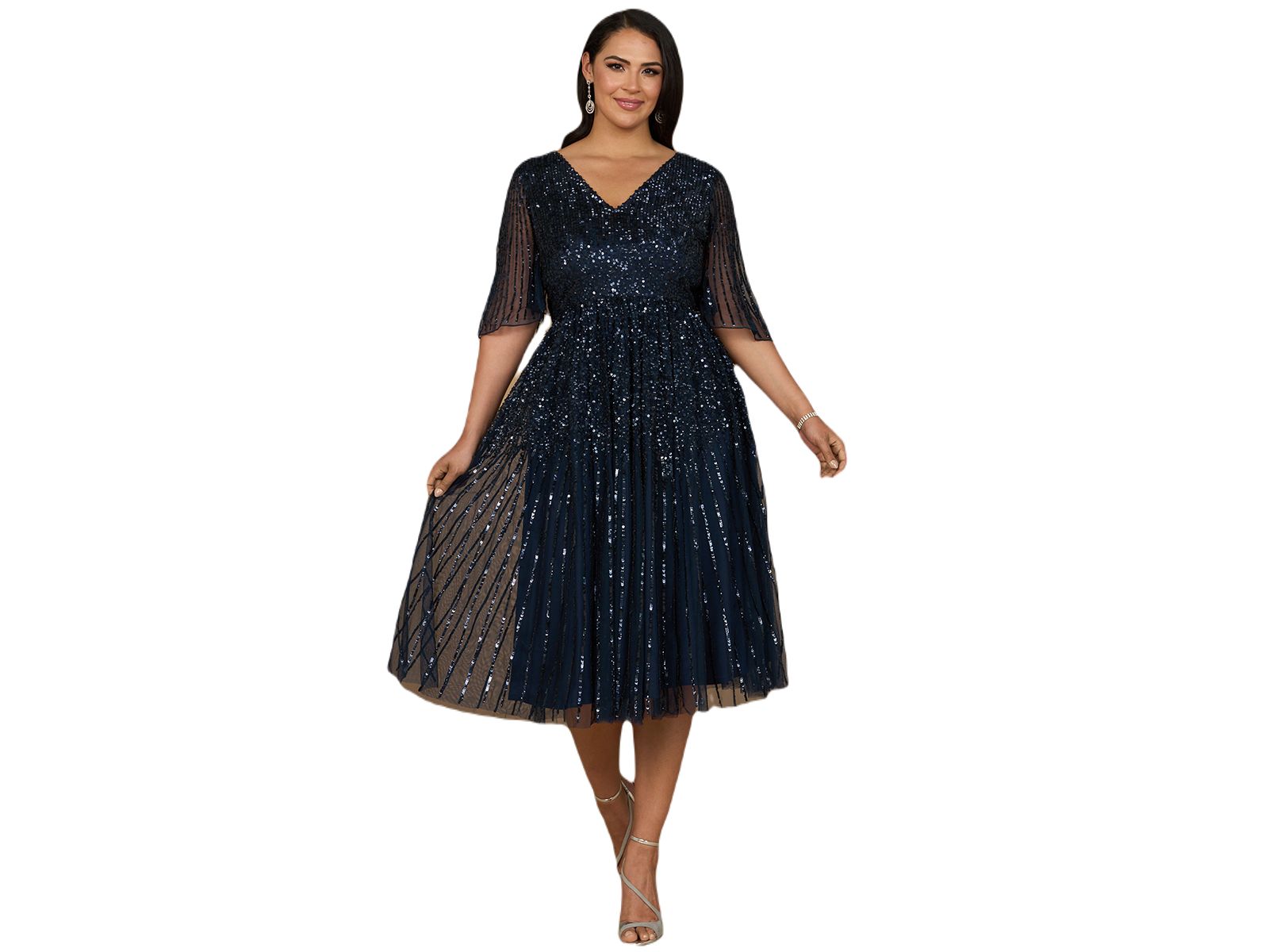Lara Women's Flowing, Sequin Midi Dress with Short Sleeves