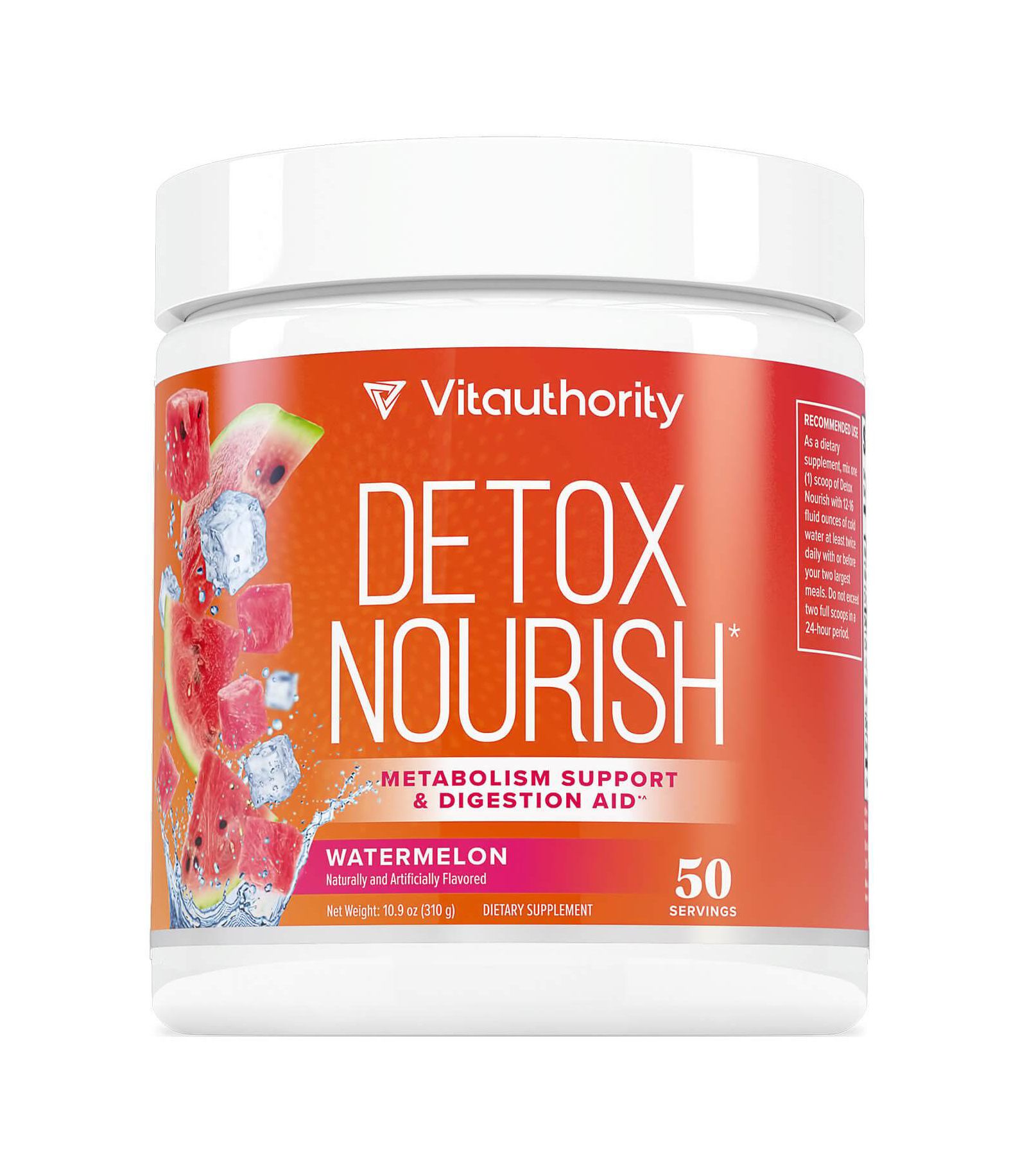 Detox Nourish Powder, Metabolism Support & Anti-Bloat Digestive Aid, Watermelon, Vitauthority, 310gm