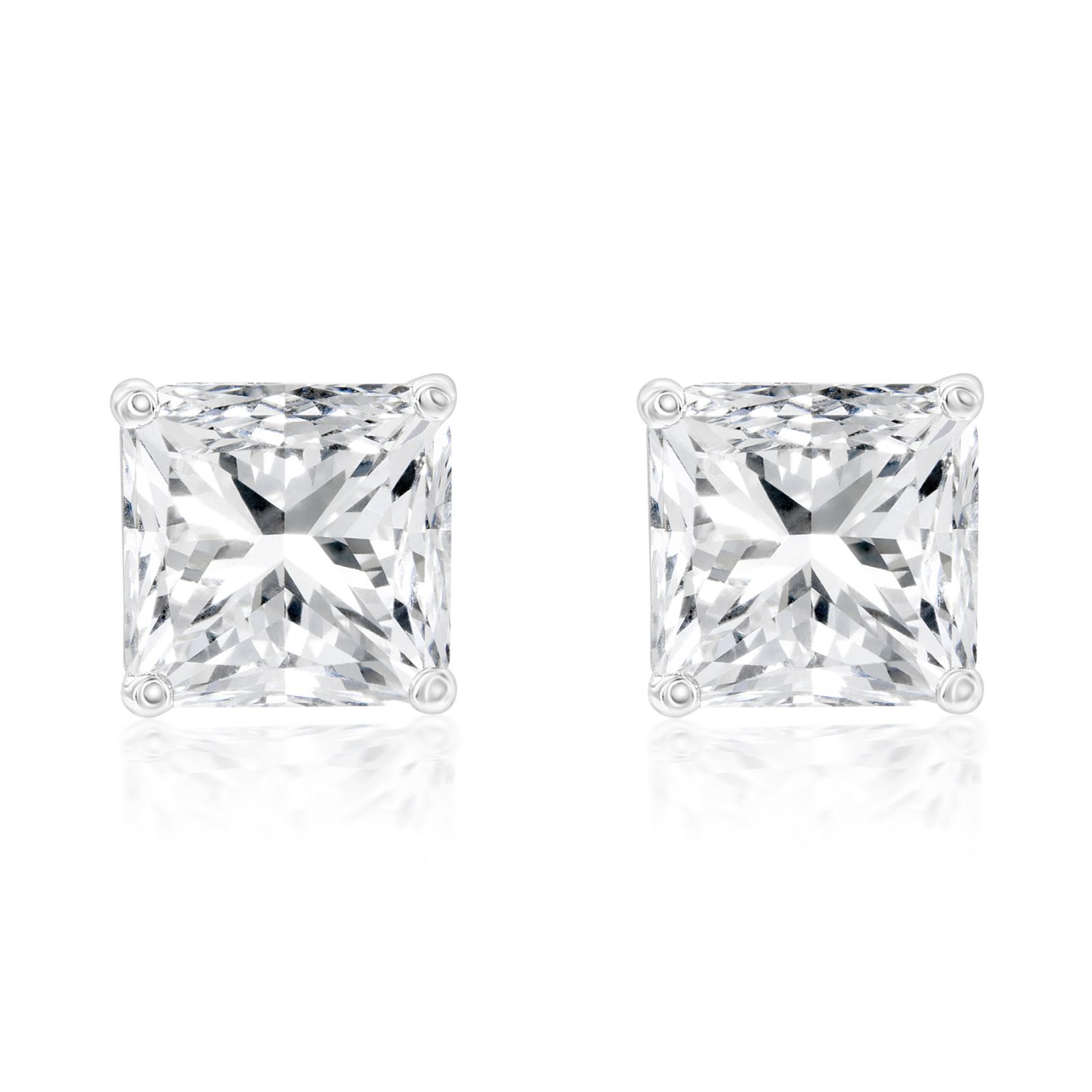 Suzy Levian Серьги-гвоздики Asscher-Cut с кубическим цирконием 8mm 4 cttw из серебра Sterling Silver