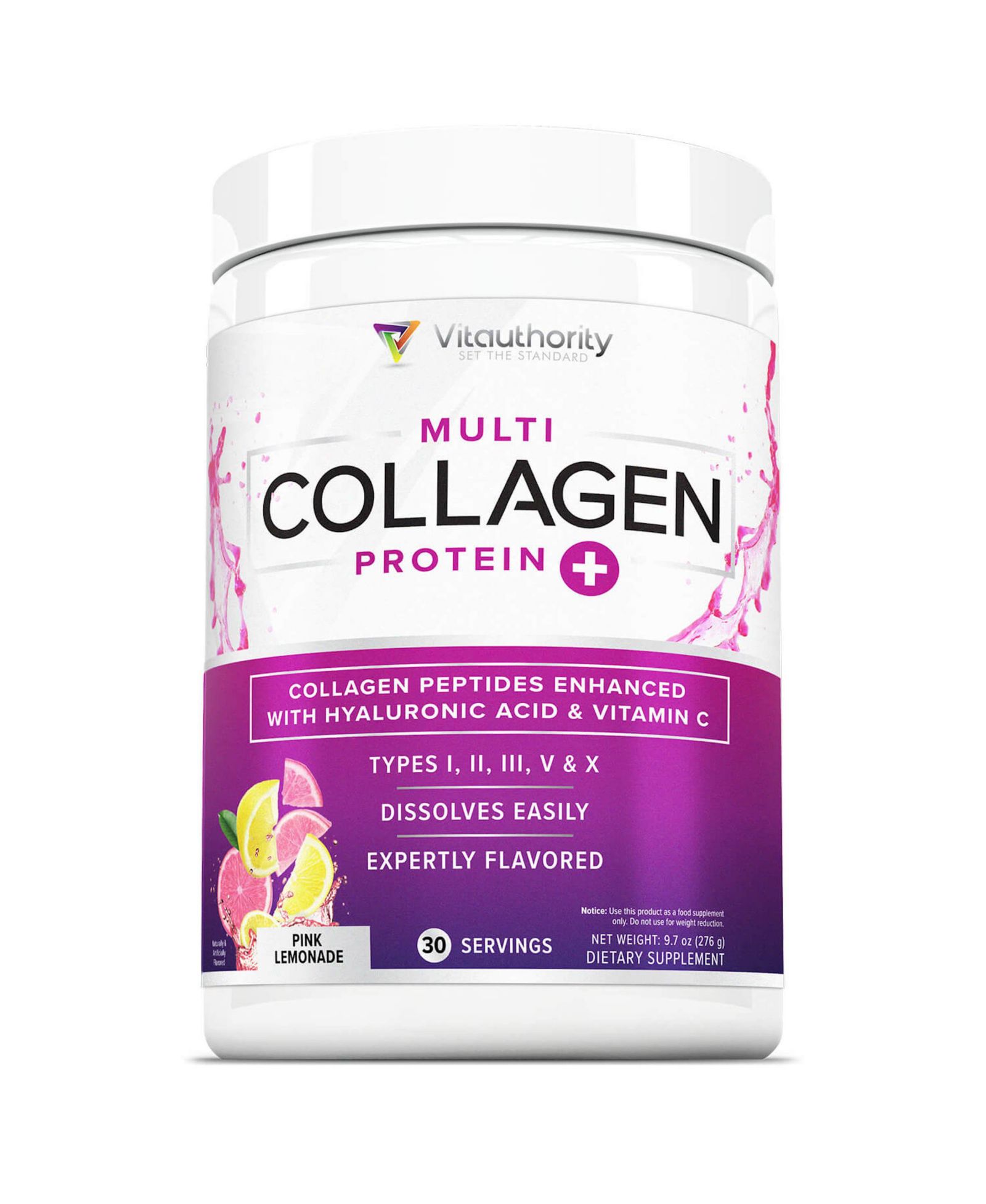 Vitauthority Multi Collagen Protein Plus, розовый лимонад, 30 порций