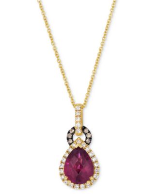 Ожерелье-подвеска Le Vian Rhodolite и Diamond Pear-Shape Halo 20" в желтом золоте 14k