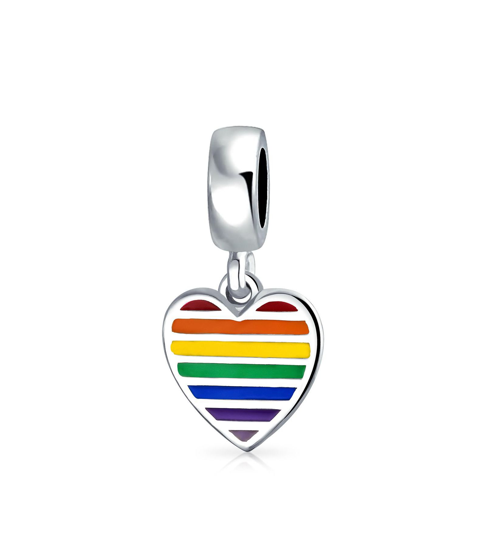 Bling Jewelry Sterling Silver Unisex Rainbow Disc Tag Heart Dangle Charm Bead для Bracelet