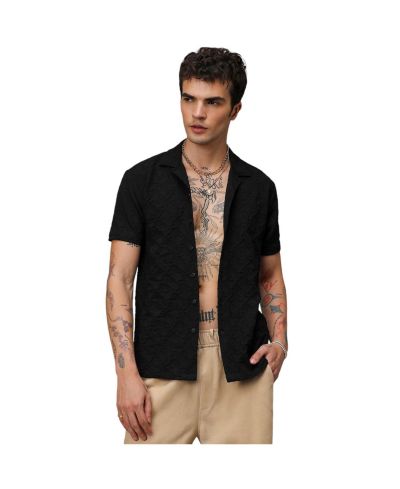 Cahoot Men's Campus Sutra Onyx Black Crumble Textured Shirt