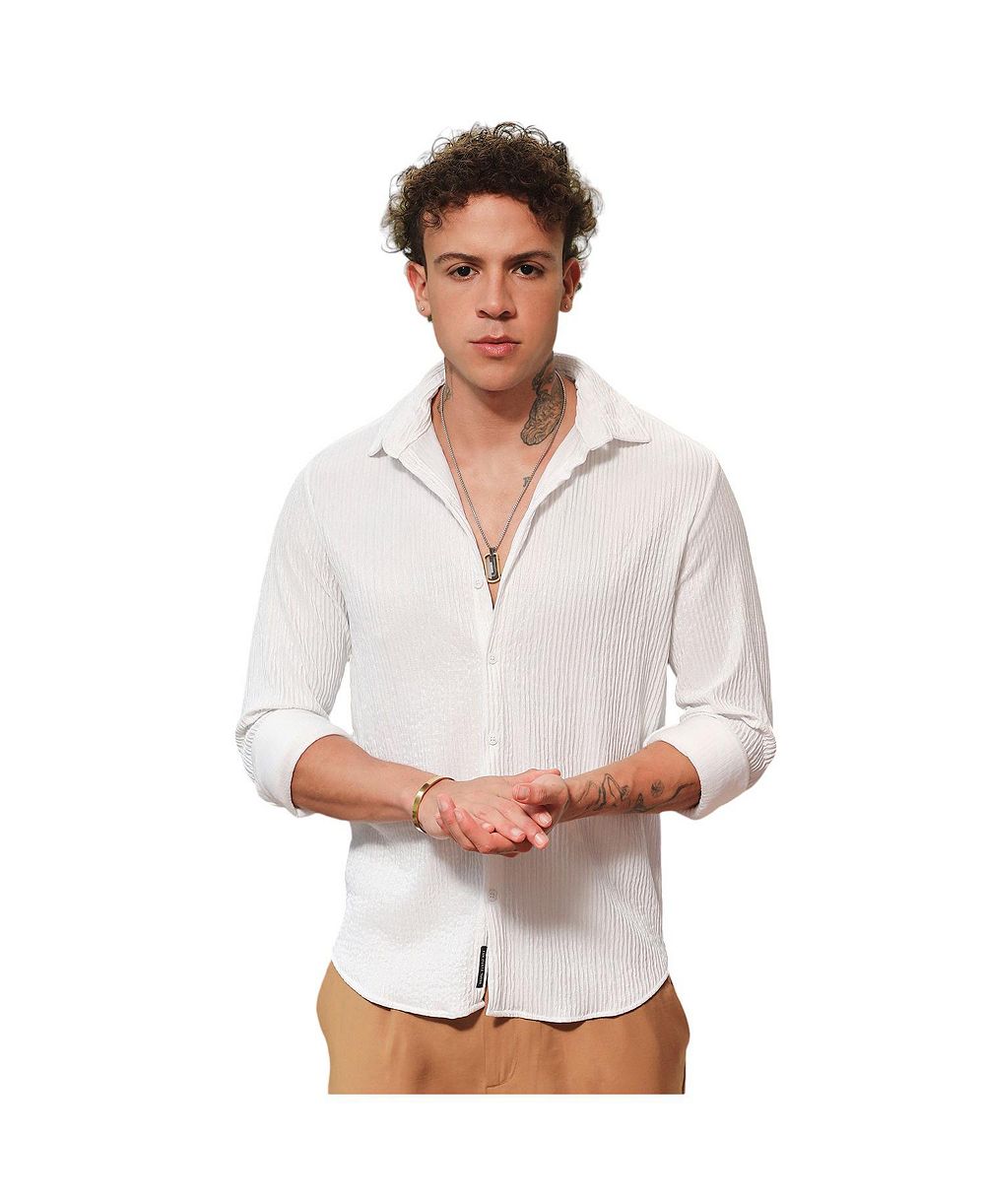 Мужская рубашка Campus Sutra Powder White Solid Creased