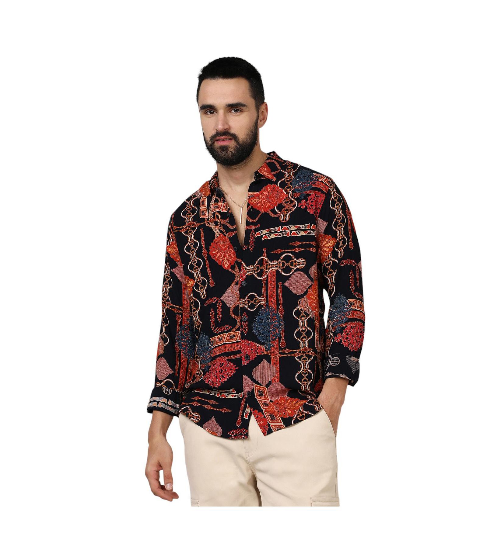 Рубашка Campus Sutra Men's Crimson Red & Navy Blue Artistic Block
